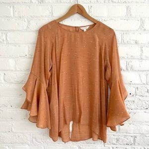 LC Lauren Conrad Heart Print Bell Sleeve Top | Color: Orange  | Size Medium